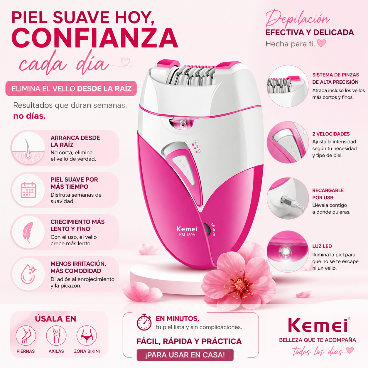 Depiladora Eléctrica Recargable Kemei