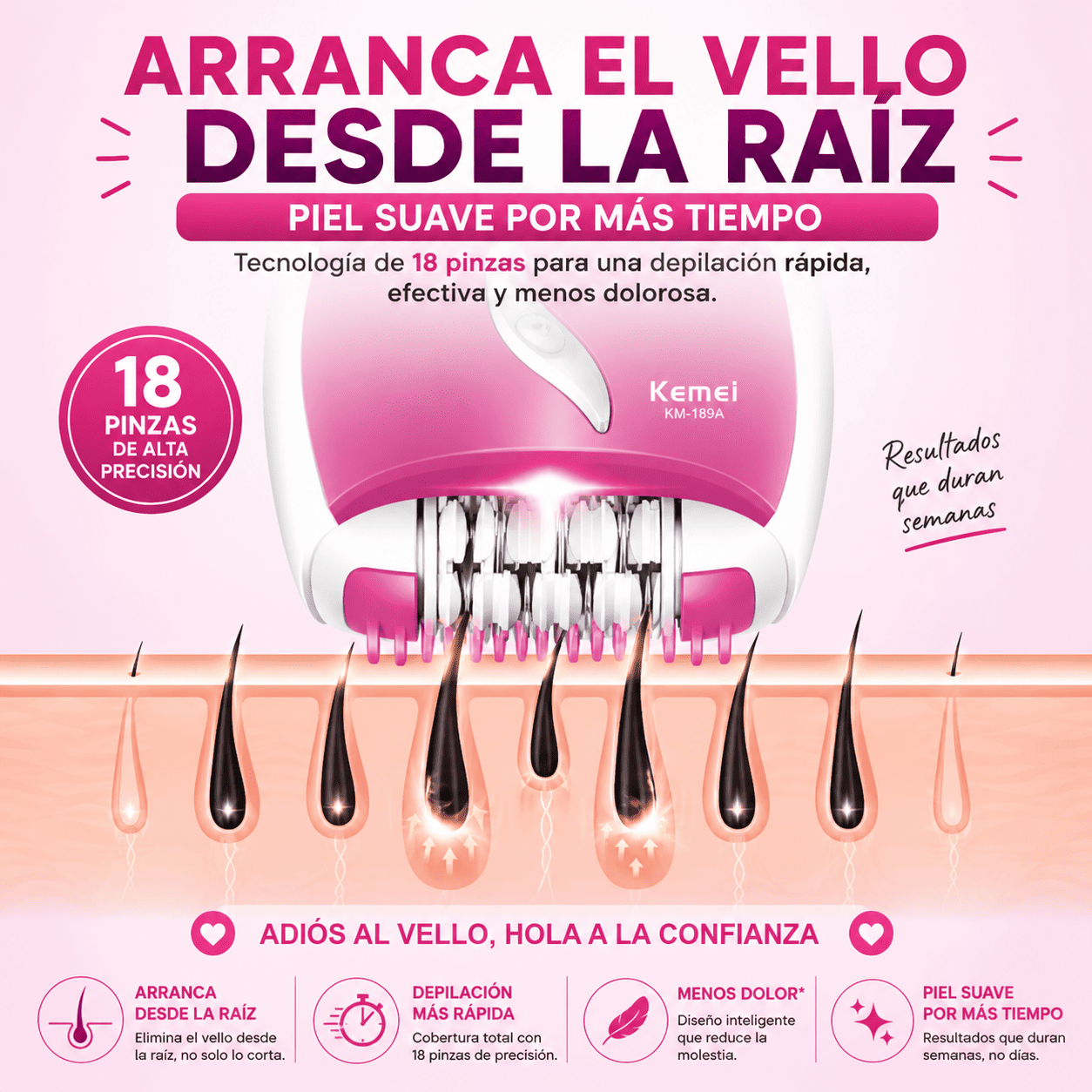 Depiladora Eléctrica Recargable Kemei